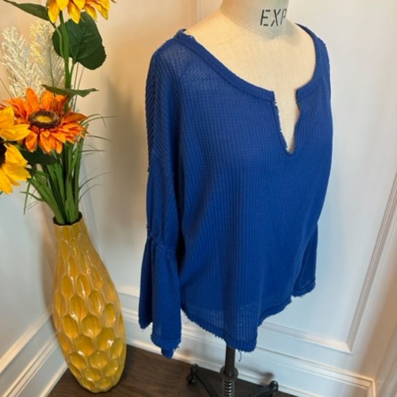 We the Free by Free People Blue Waffle knit Bell Sleeve Top - Picture 7 of 11